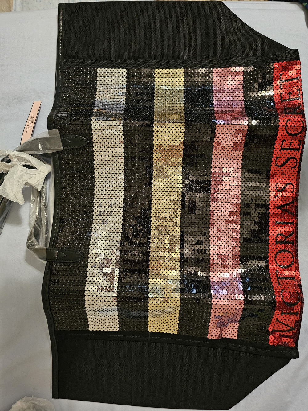 Victoria's Secret Black Tote with Multicolor Sequin Stripes